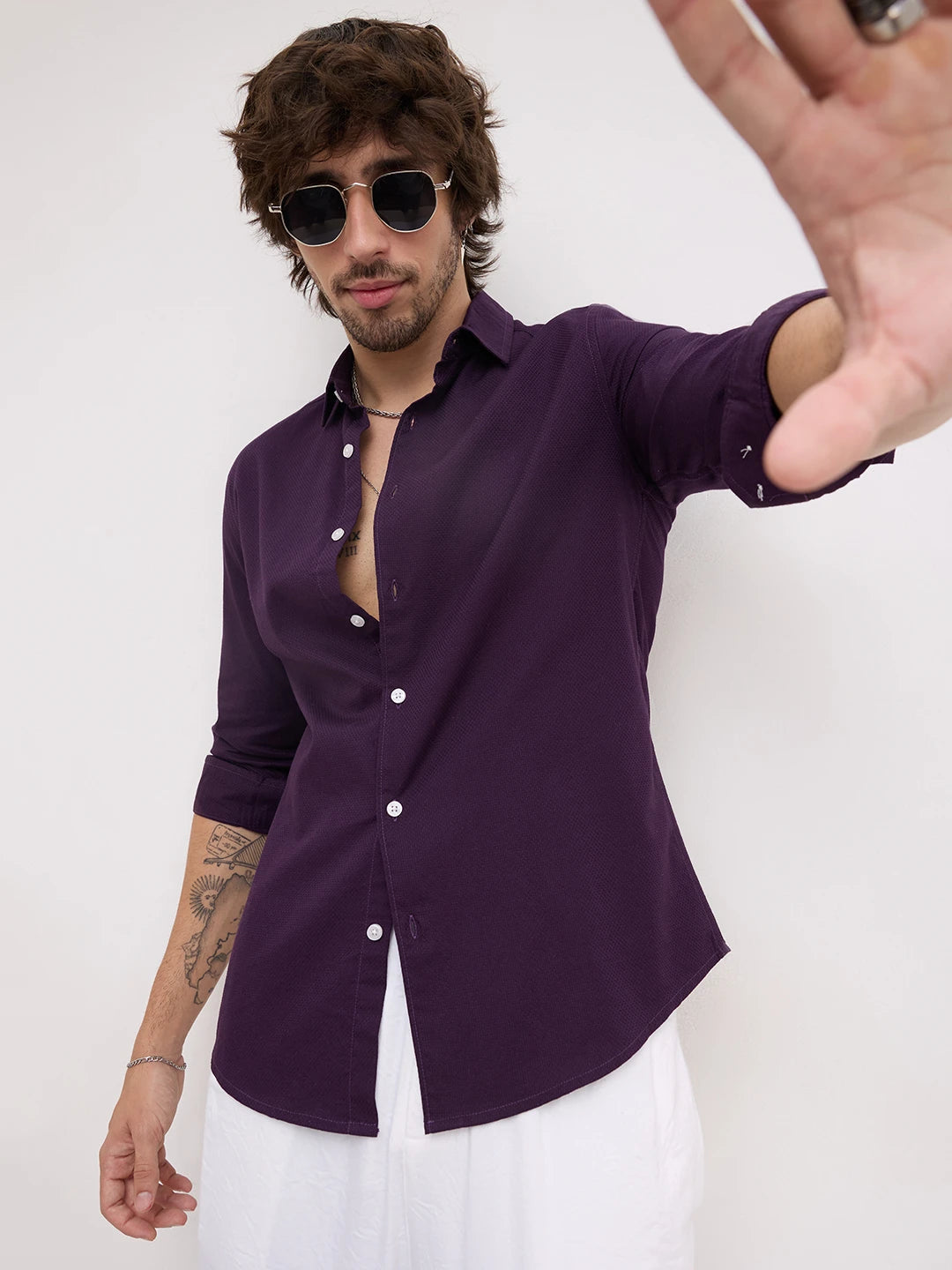 Luxe Plum Dimensional Weave Shirt