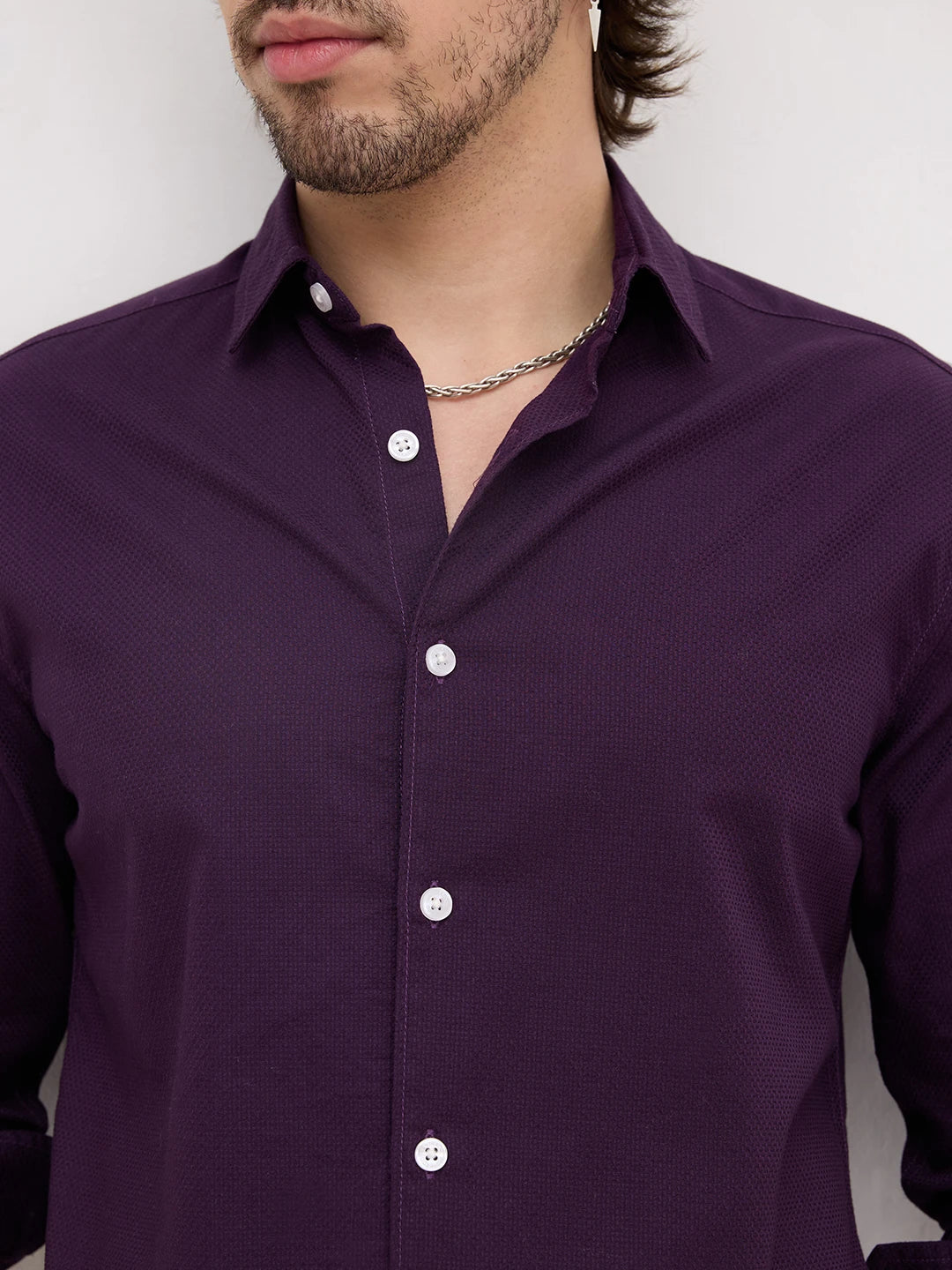 Luxe Plum Dimensional Weave Shirt