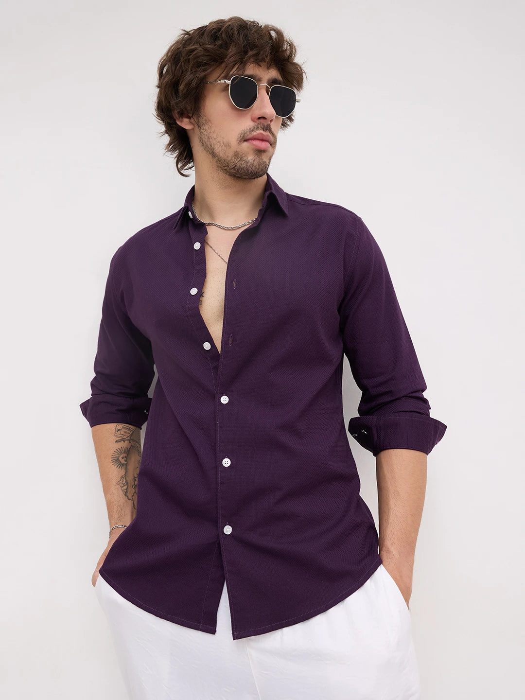 Luxe Plum Dimensional Weave Shirt