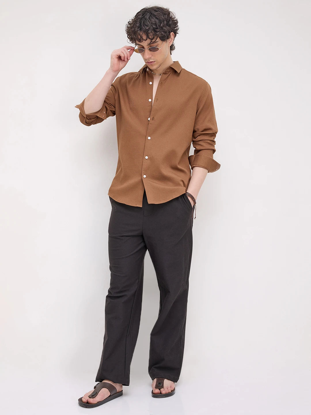 Elevated Russet Brown Honeycomb Weave Shirt