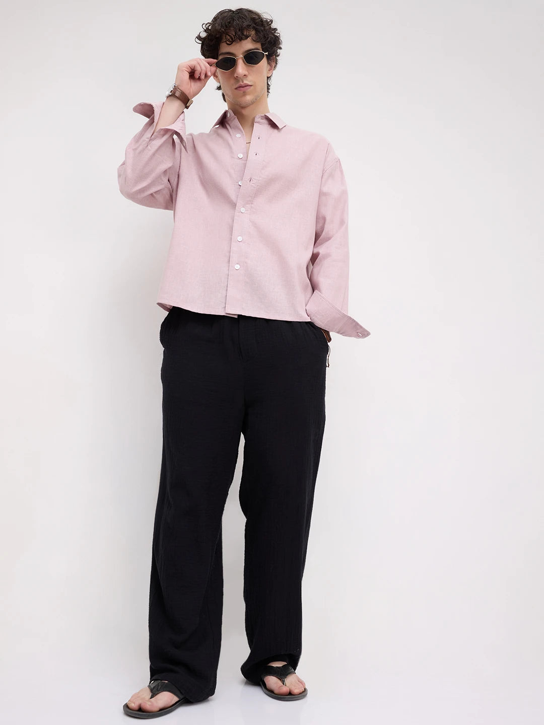 Luxe Blush Pink Fine Textured Boxy Fit Crop Shirt