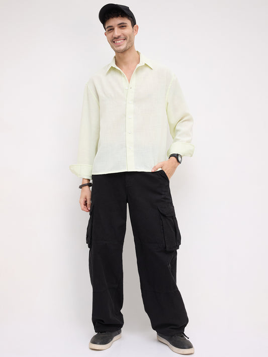 Soft Willow Mist Sheer Weave Boxy Fit Crop Shirt