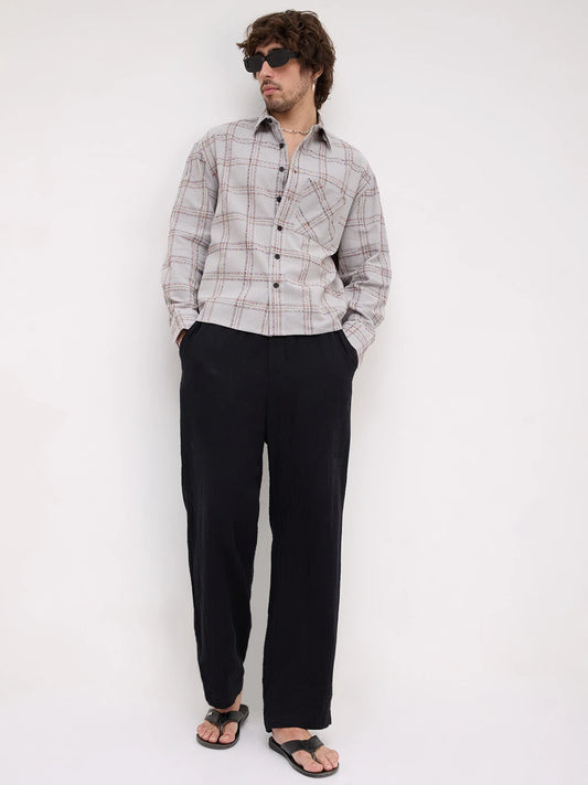 Autumn Ledger Plaid Checks Boxy Fit Crop Shirt