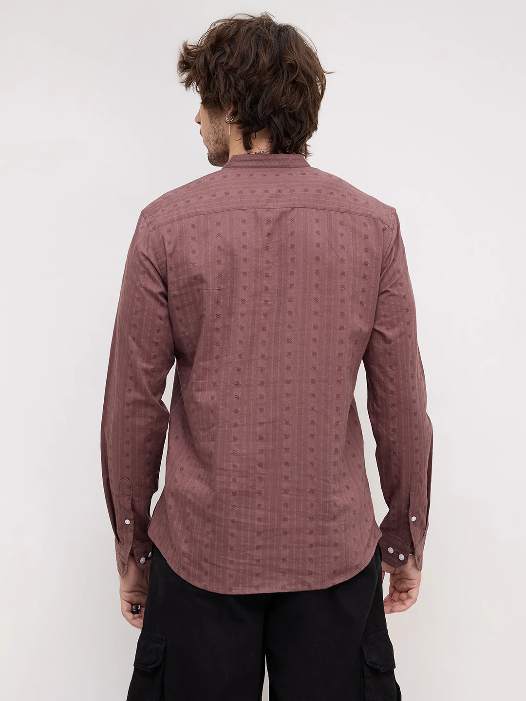 Iconic Rosewood Brown Dobby Striped Kurta