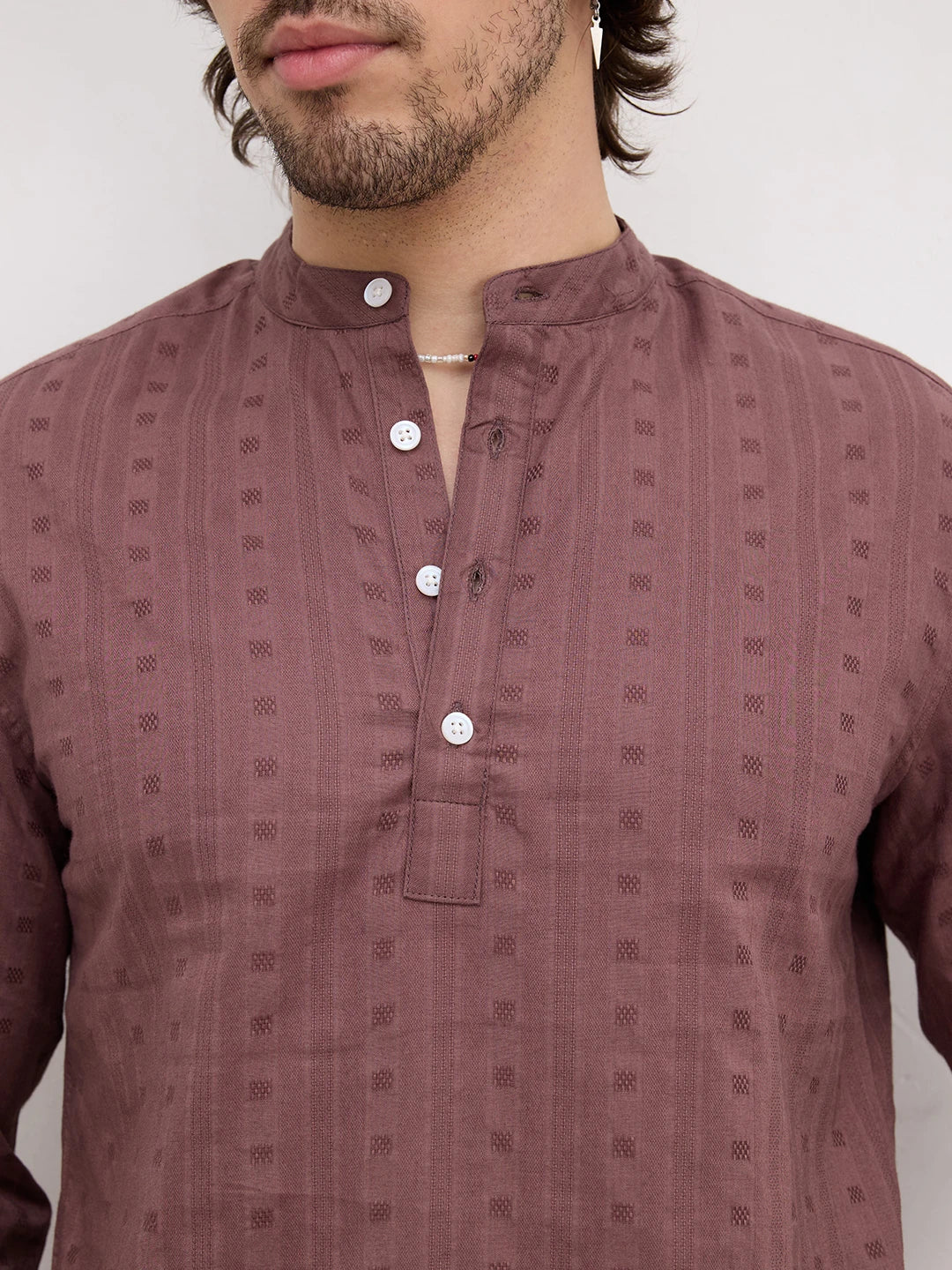 Iconic Rosewood Brown Dobby Striped Kurta