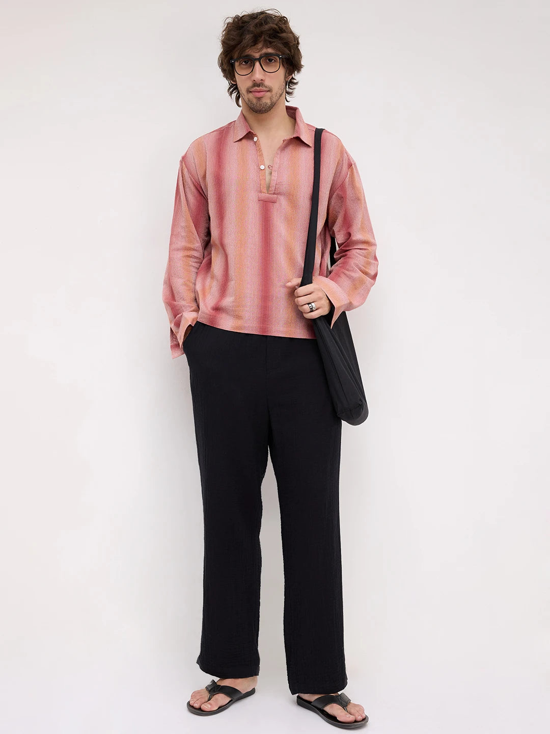 Salmon Pink Nomad ShadowLoom Loop Button Oversized Shirt