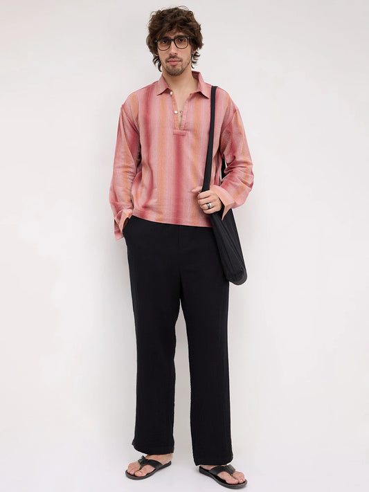 Salmon Pink Nomad ShadowLoom Loop Button Oversized Shirt