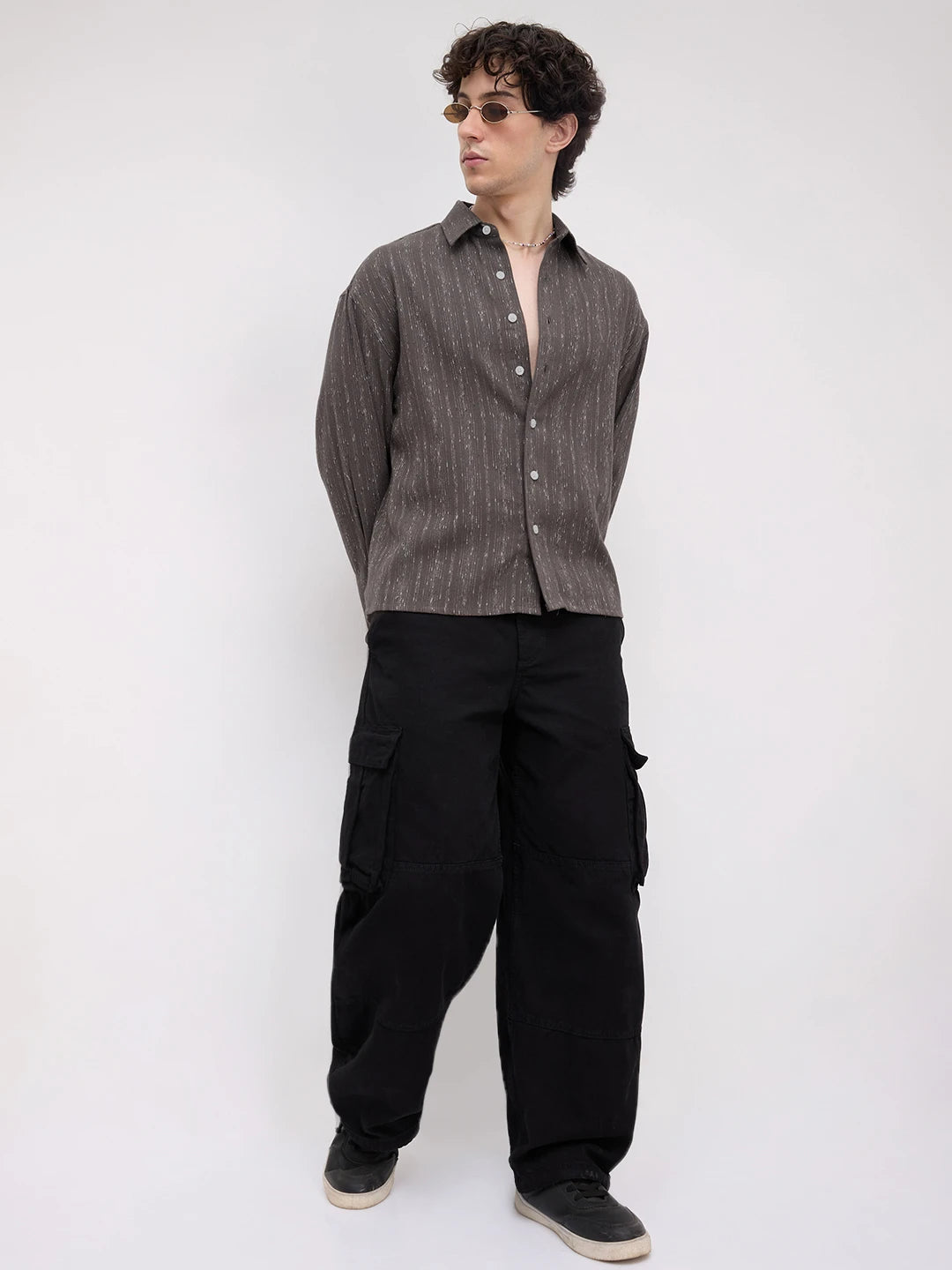 Deep Grey Artisan Loomscape Boxy Fit Crop Shirt