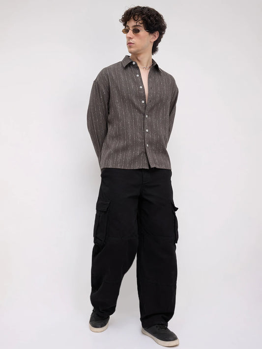 Deep Grey Artisan Loomscape Boxy Fit Crop Shirt