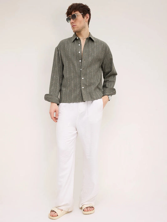 Green Artisan Loomscape Boxy Fit Crop Shirt