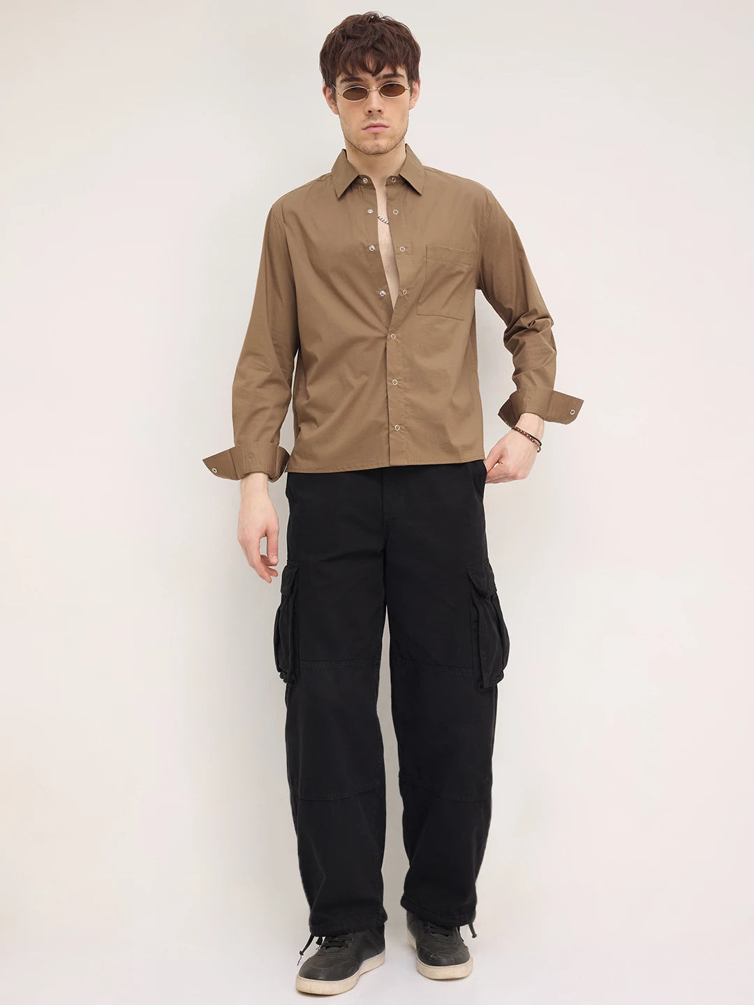 Luxe Deep Khaki Straight Hem Oversized Shirt