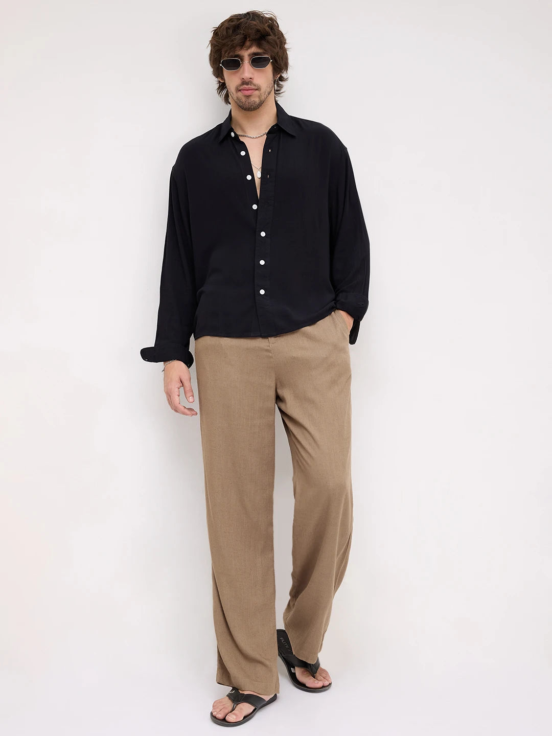 Iconic Black Crepe Textured Boxy Fit Shirt