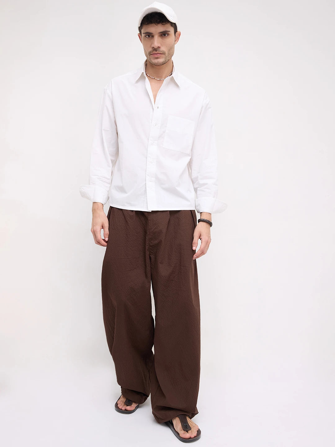 Timeless Off-White Crinkled Boxy Fit Crop Shirt