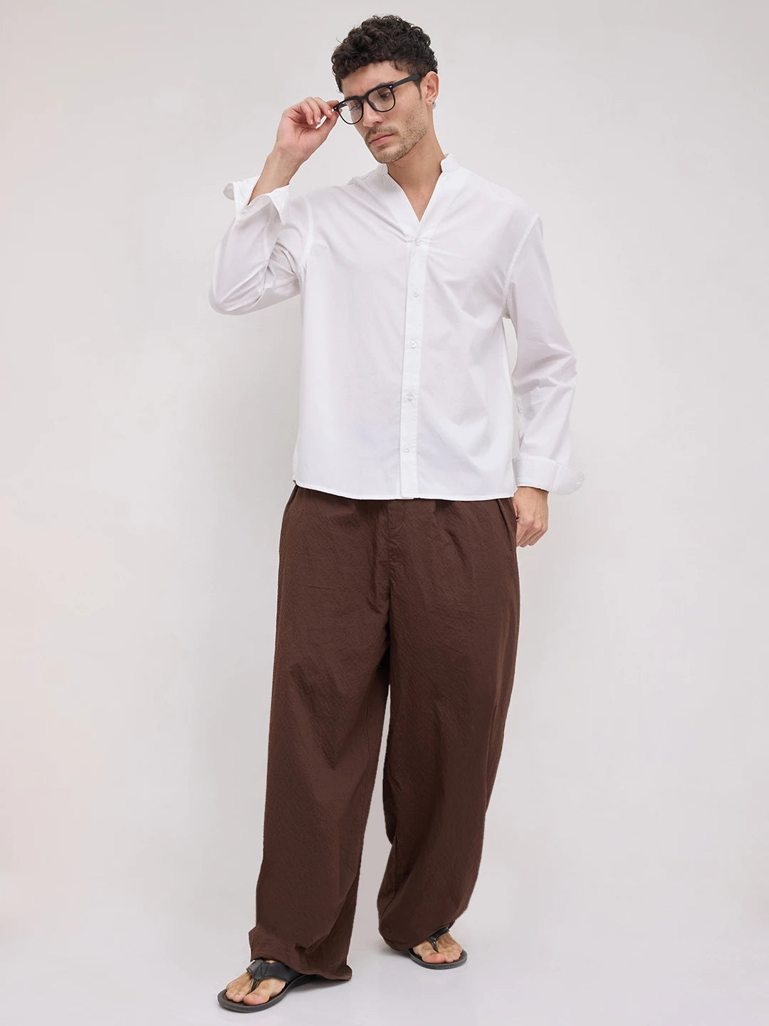 Soft Morning White Stand Collar Oversized Shirt