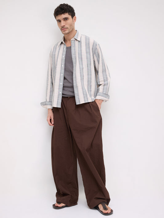 Sage Field Multitone Loomstriped Boxy Fit Crop Shirt