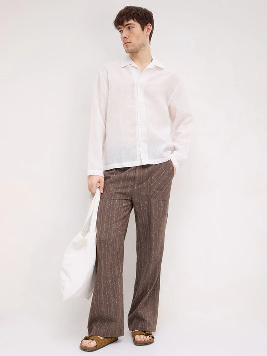 Off-White Sheer Textured Notch Collar Oversized Vacation Shirt