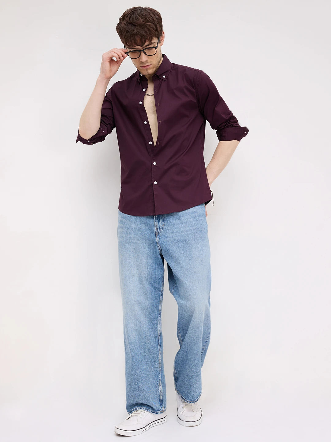Luxe Wine Lyocell Button-Down Collar Shirt