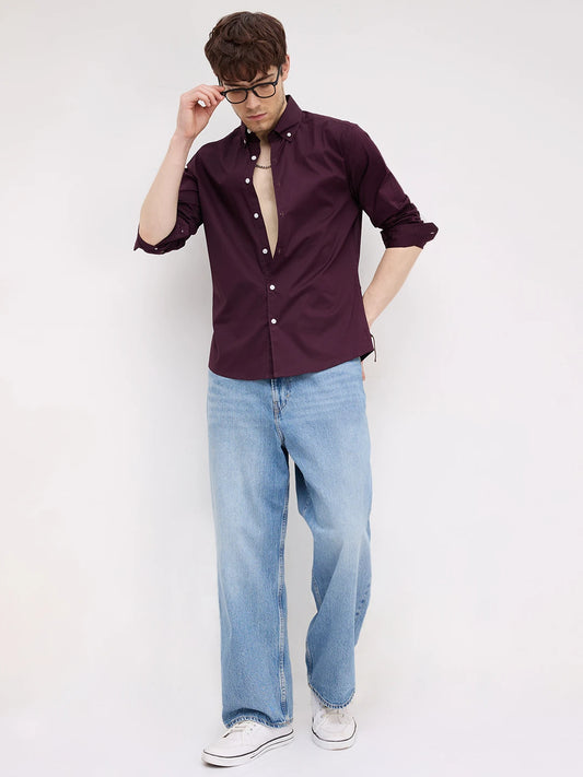 Luxe Wine Lyocell Button-Down Collar Shirt