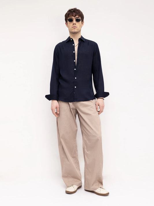 Luxe Navy Lyocell Fine Textured Shirt