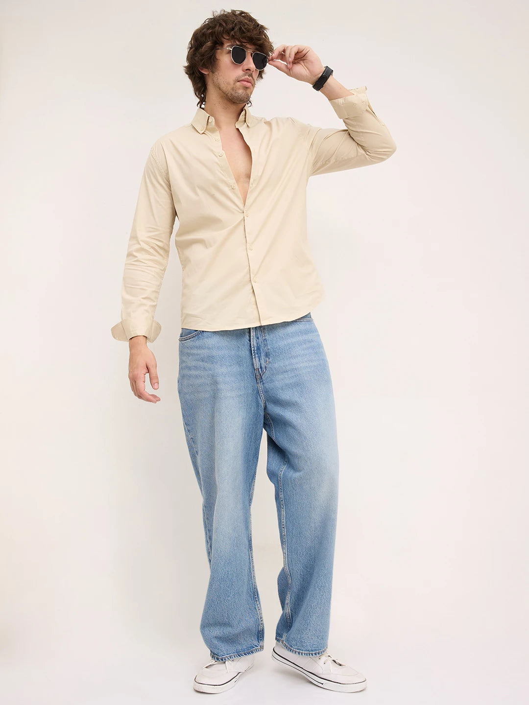 Luxe Beige Lyocell Button-Down Collar Shirt