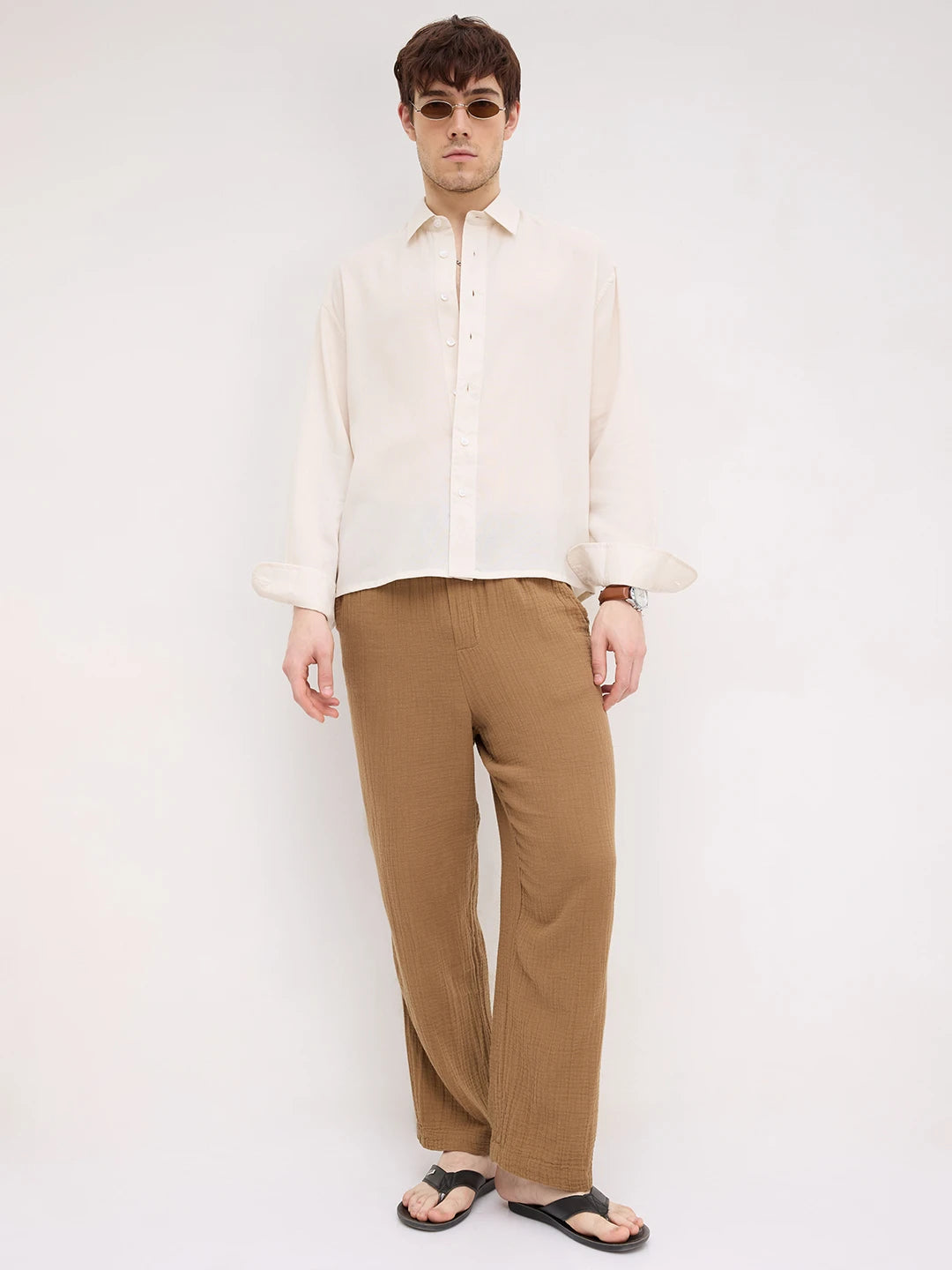 Classic Bisque Beige Boxy Fit Crop Shirt