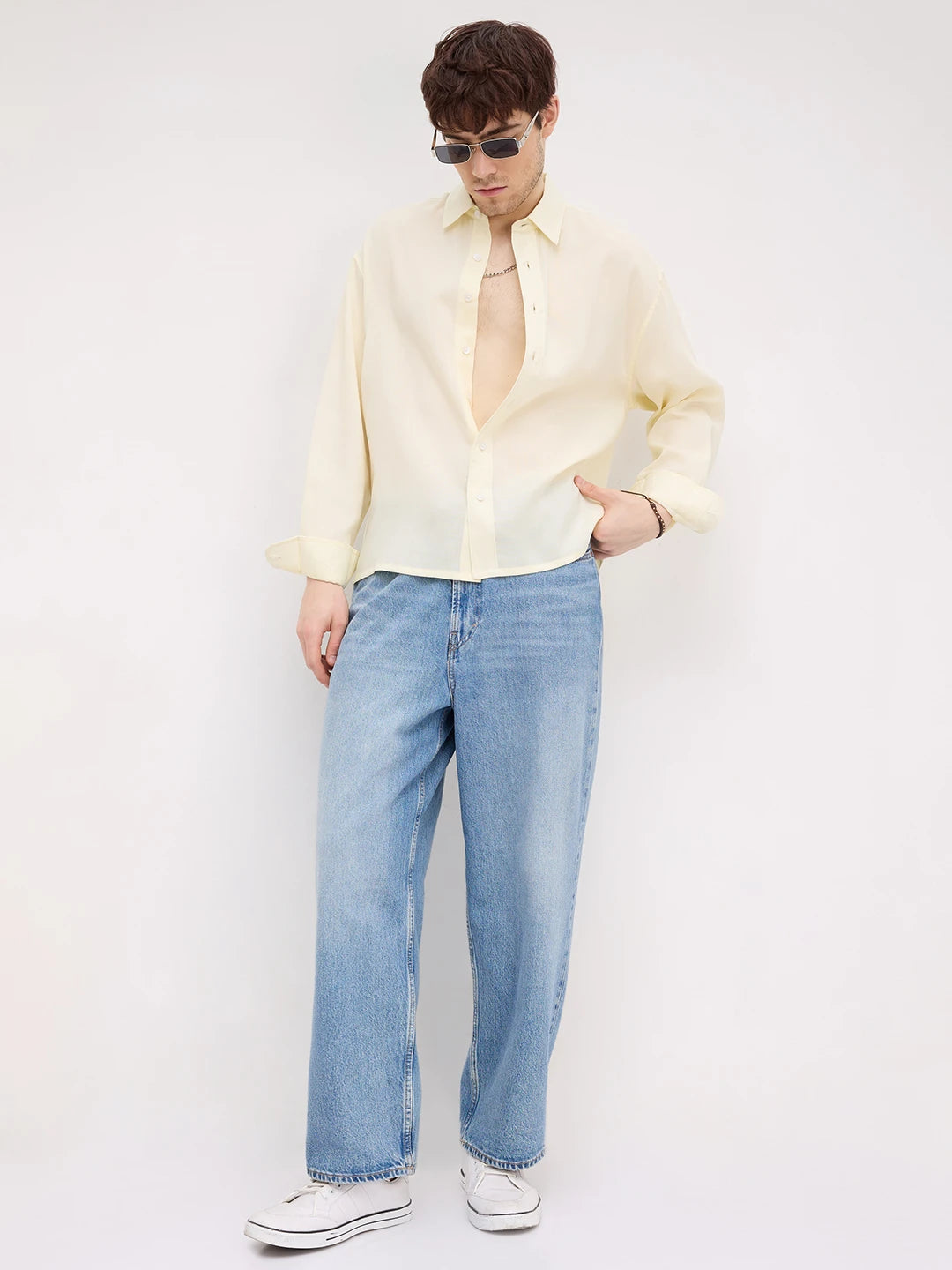 Serene Buttercream Yellow Lyocell Boxy Fit Crop Shirt