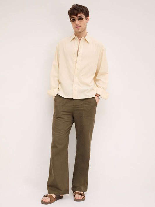 Bisque Beige Lyocell Boxy Fit Crop Shirt