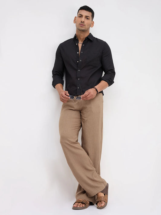 Rich Black Tencel Straight Hem Crop Shirt