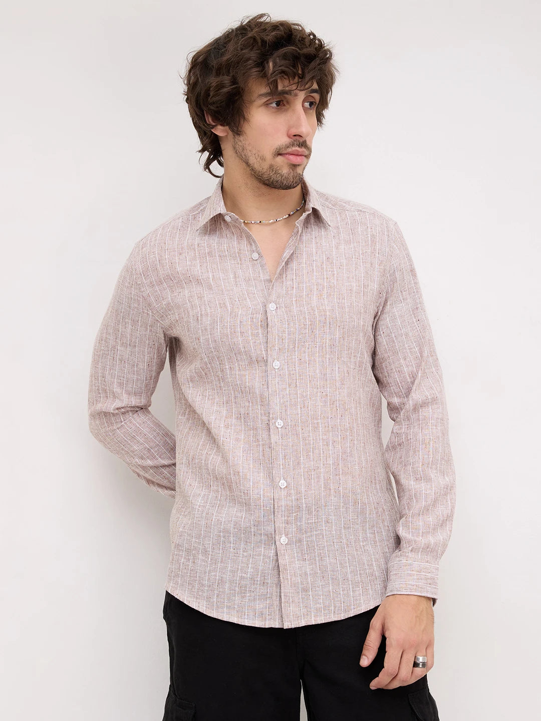 Classic Brown Melange Pinstriped Shirt