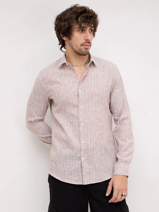 Classic Brown Melange Pinstriped Shirt