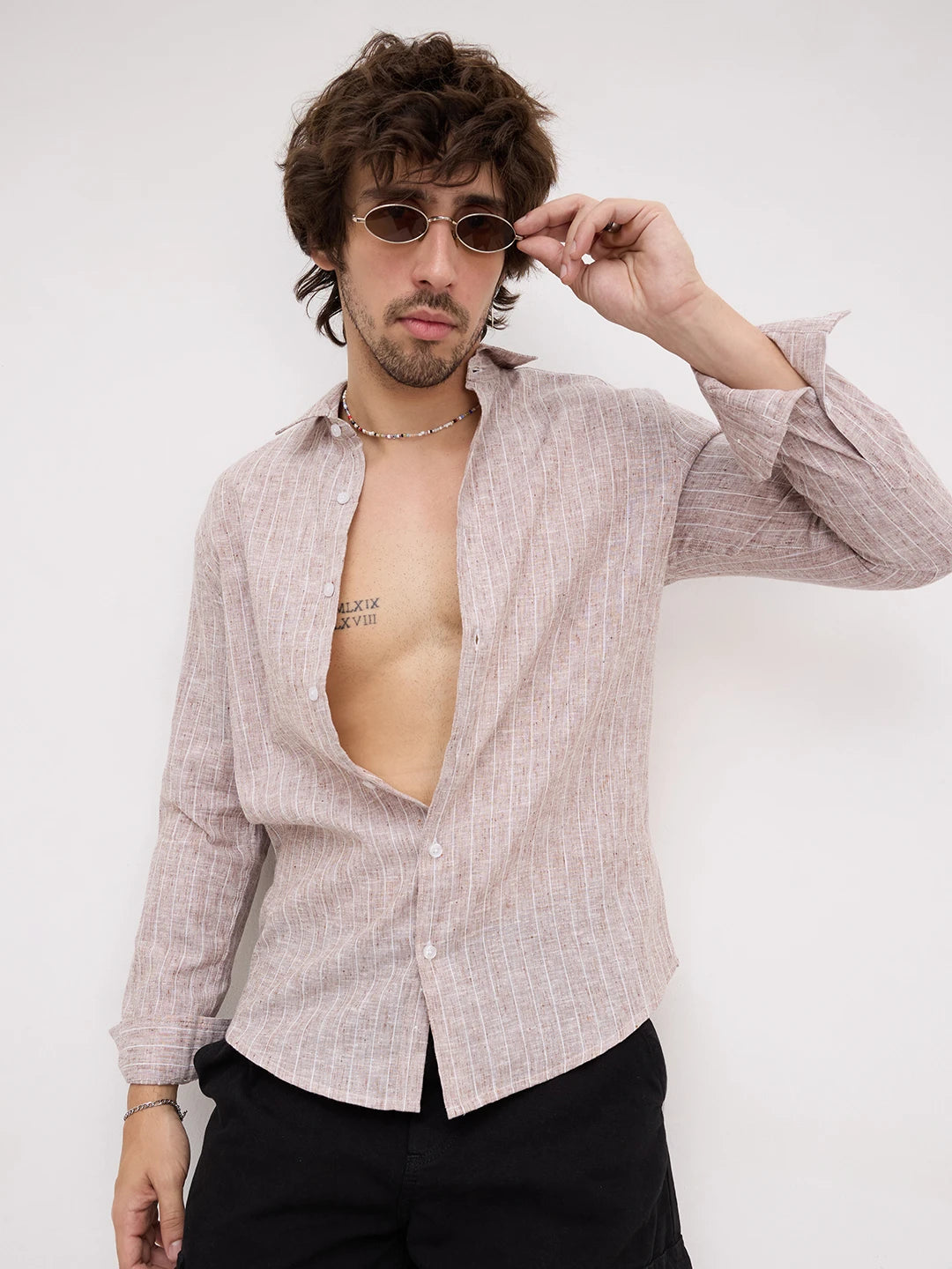 Classic Brown Melange Pinstriped Shirt