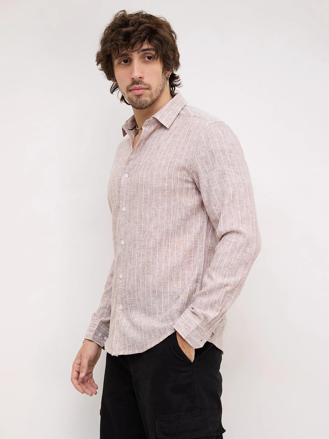 Classic Brown Melange Pinstriped Shirt