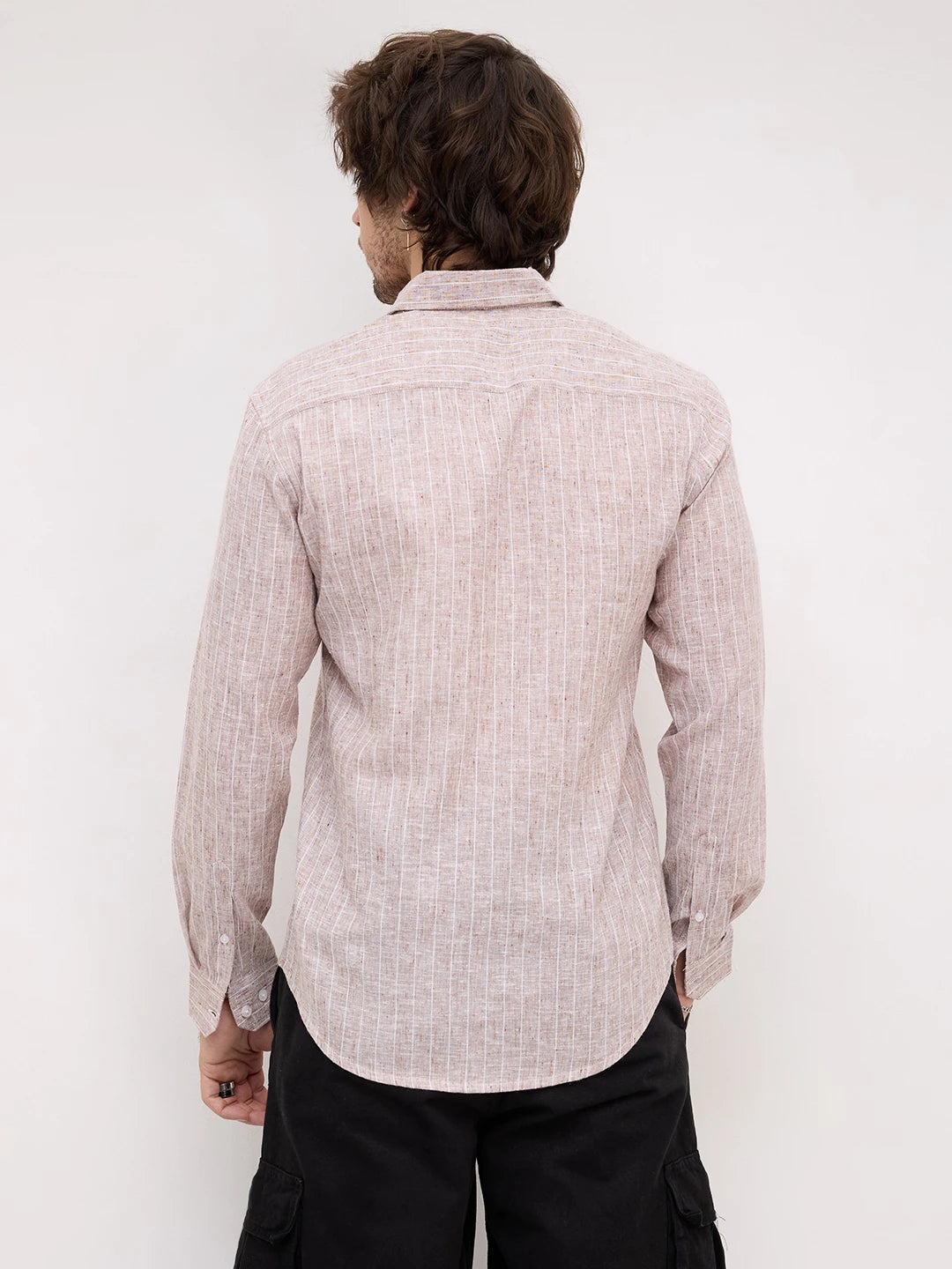 Classic Brown Melange Pinstriped Shirt
