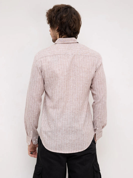 Classic Brown Melange Pinstriped Shirt