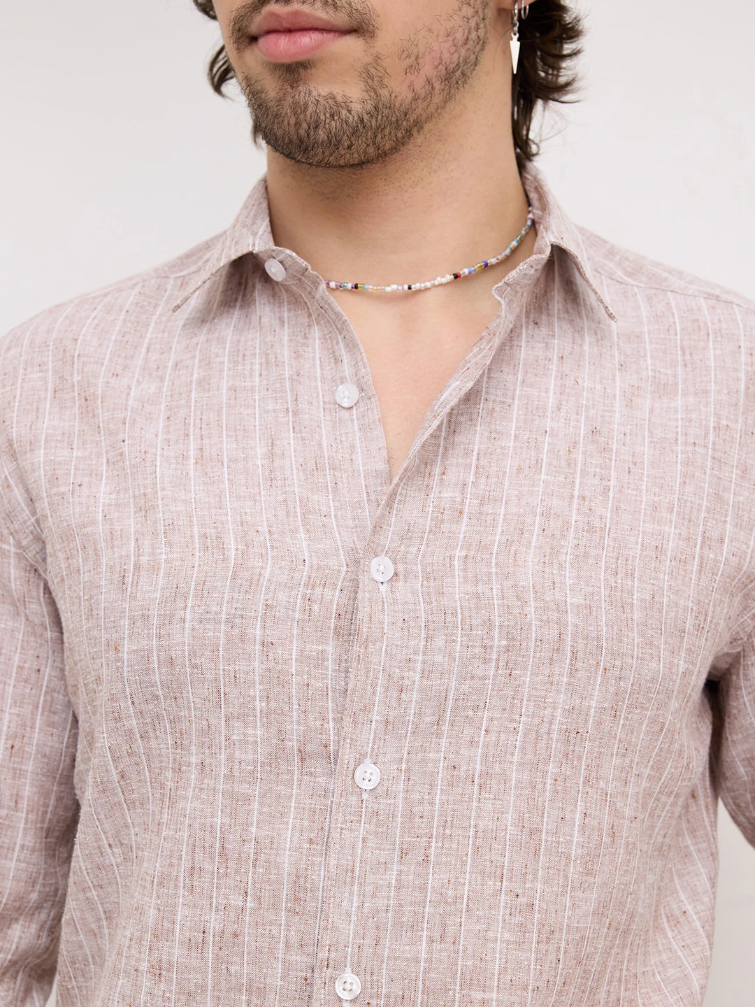 Classic Brown Melange Pinstriped Shirt