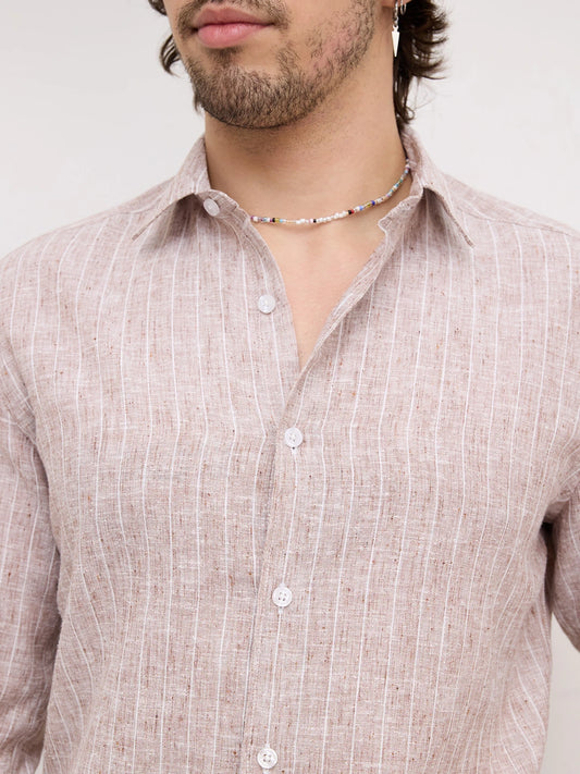Classic Brown Melange Pinstriped Shirt