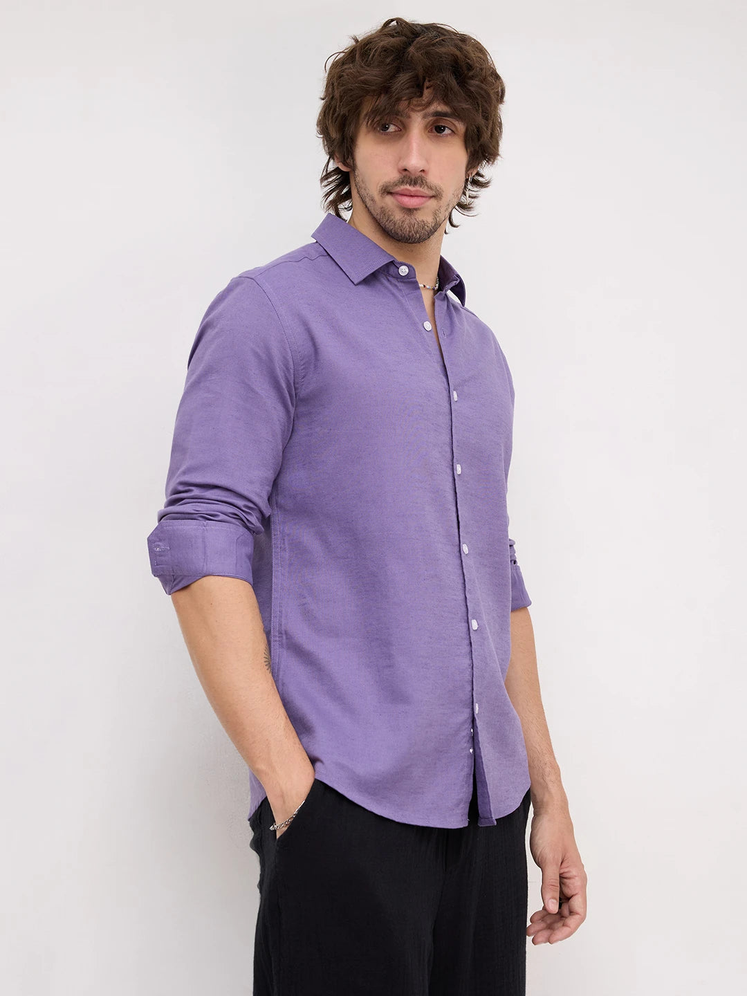 Rich Grape Purple Linen Blend Shirt