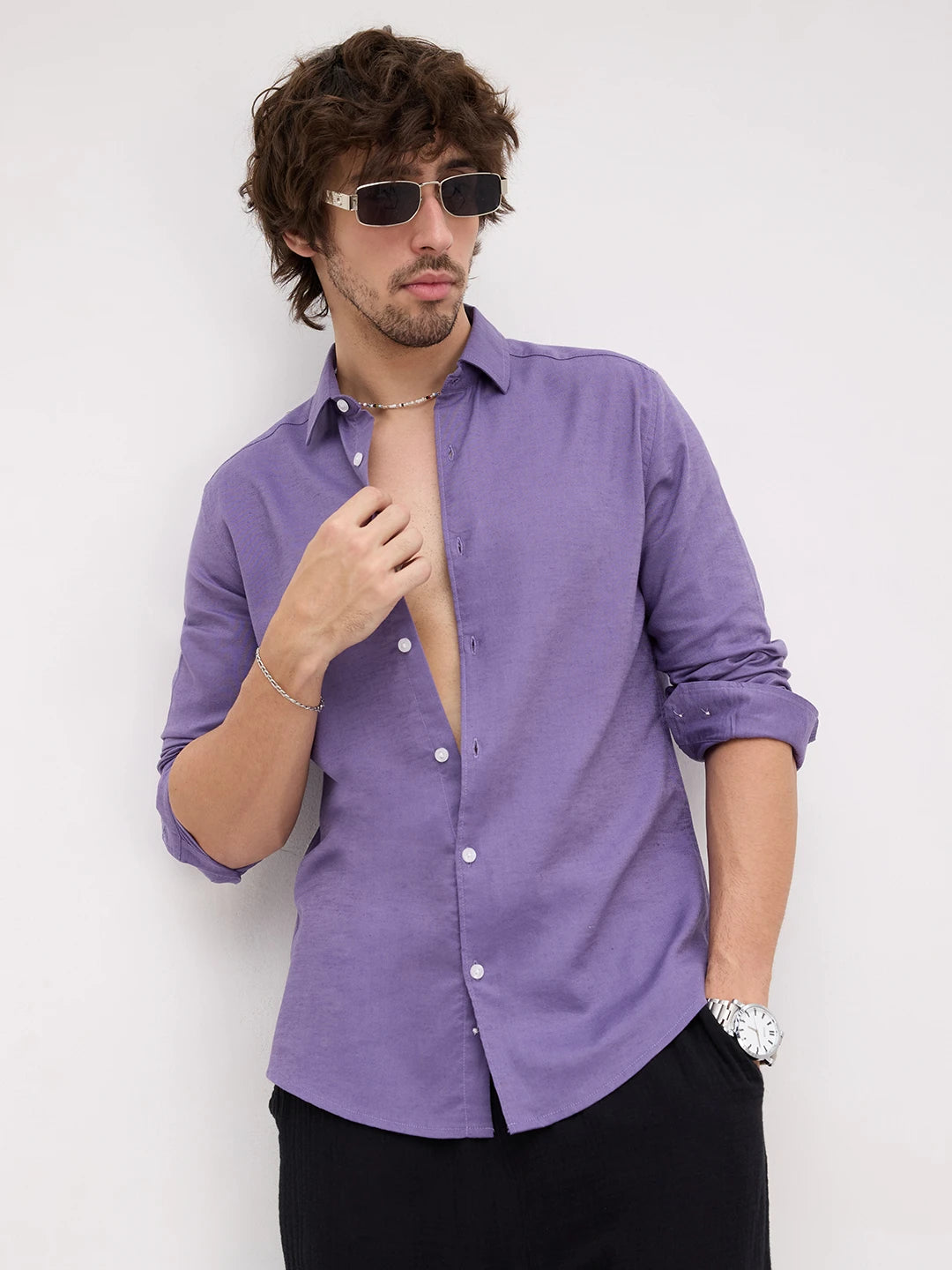 Rich Grape Purple Linen Blend Shirt