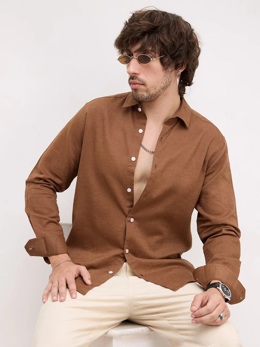 Rich Chocolate Brown Linen Blend Shirt