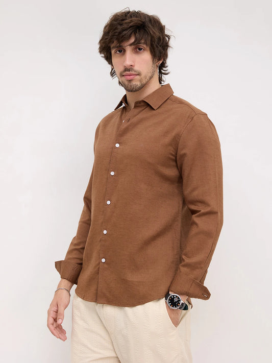 Rich Chocolate Brown Linen Blend Shirt