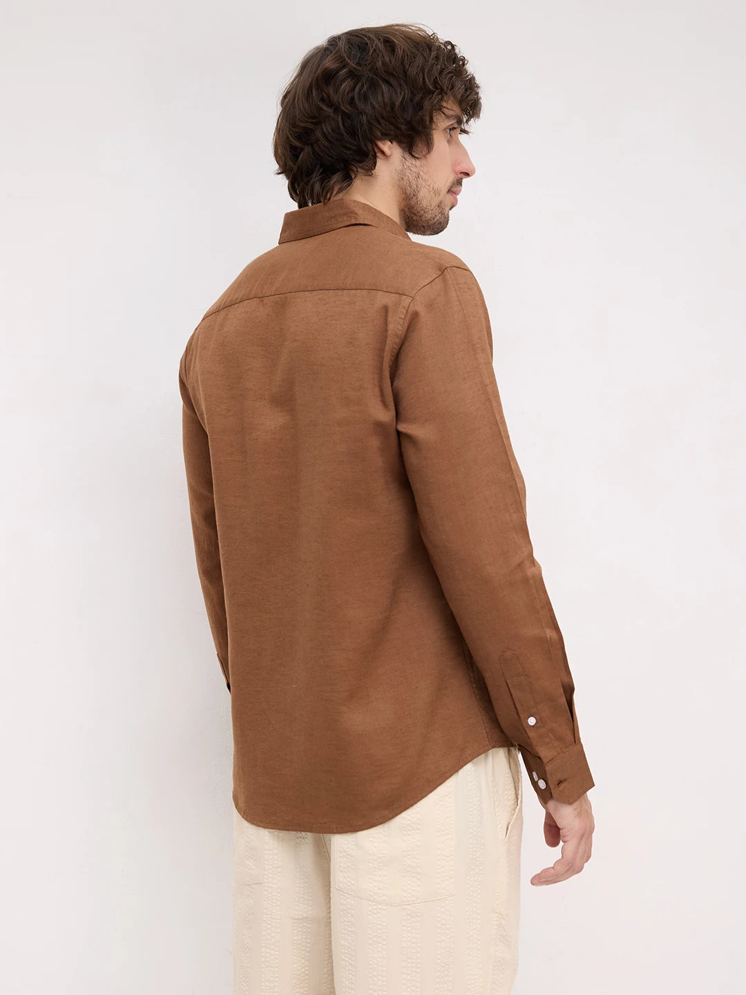 Rich Chocolate Brown Linen Blend Shirt