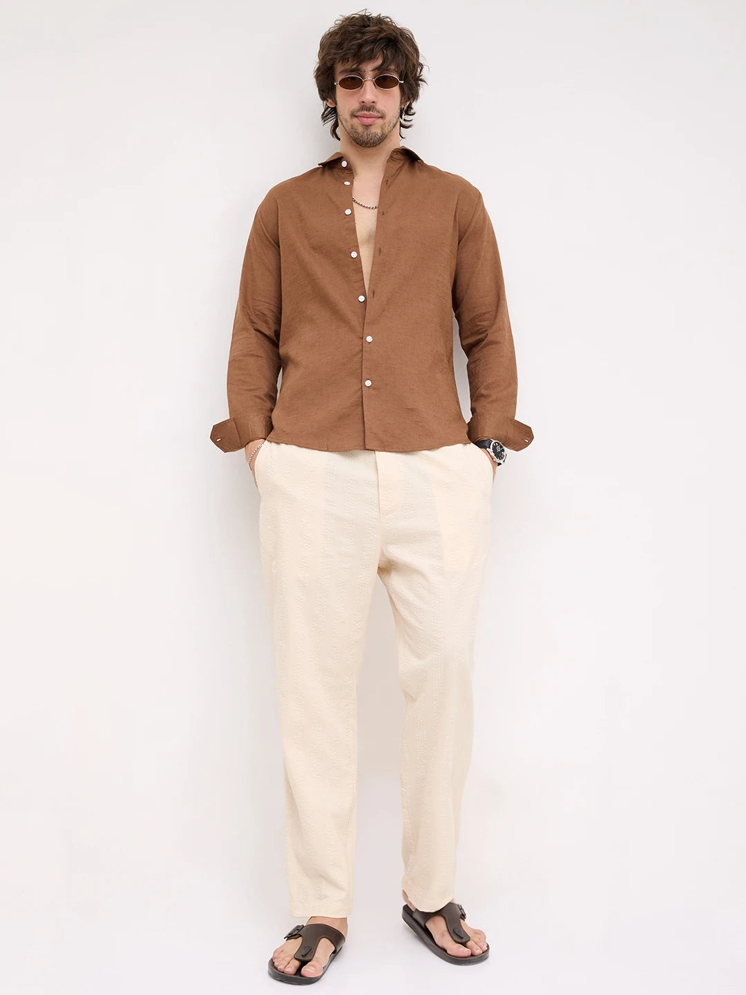 Rich Chocolate Brown Linen Blend Shirt