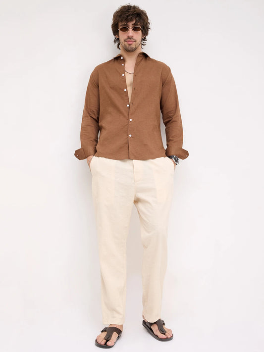 Rich Chocolate Brown Linen Blend Shirt