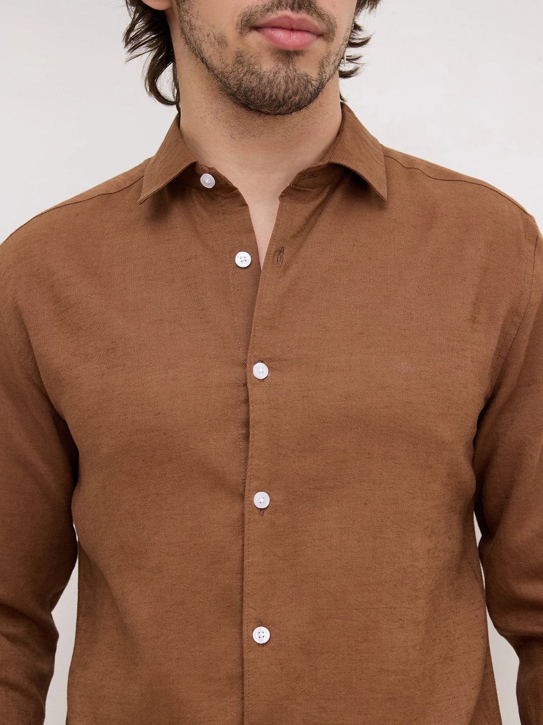 Rich Chocolate Brown Linen Blend Shirt