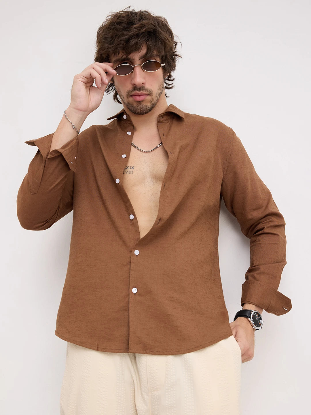 Rich Chocolate Brown Linen Blend Shirt