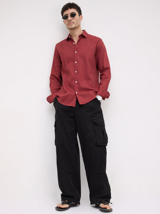 Luxe Blood Red Linen Blend Shirt