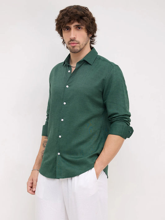 Luxe Forest Green Linen Blend Shirt