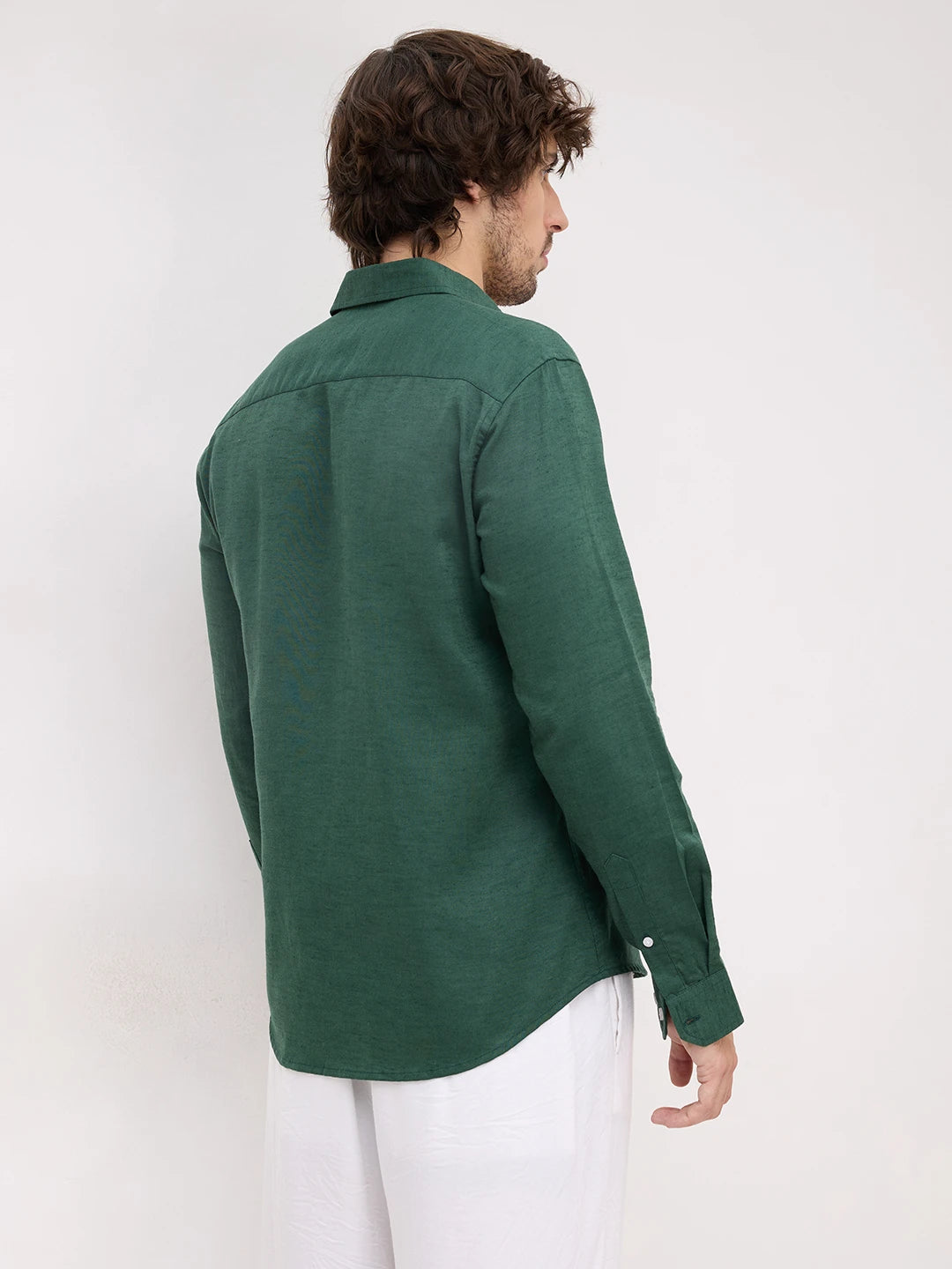 Luxe Forest Green Linen Blend Shirt