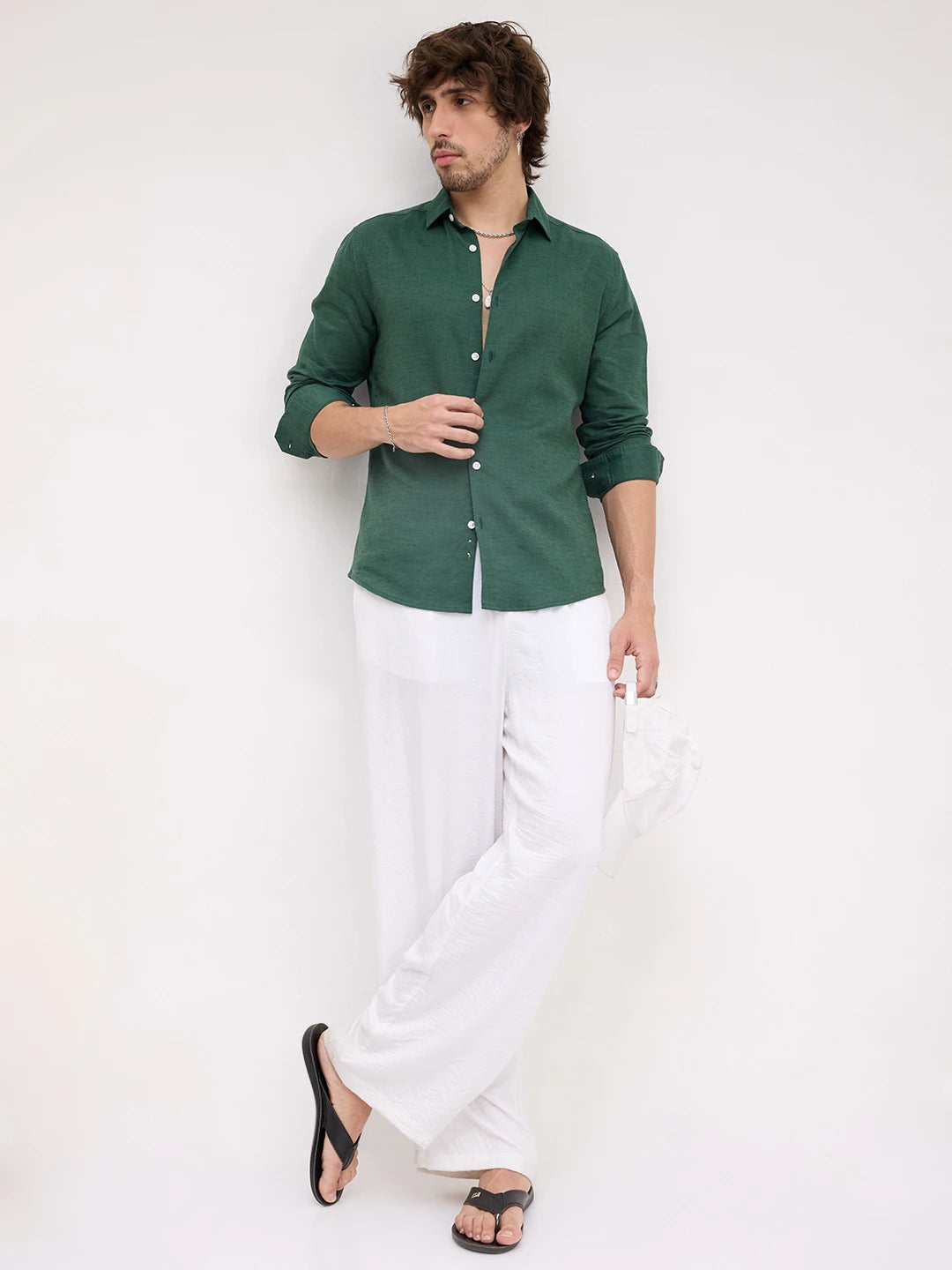 Luxe Forest Green Linen Blend Shirt