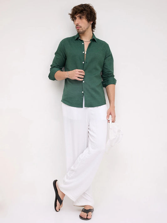 Luxe Forest Green Linen Blend Shirt